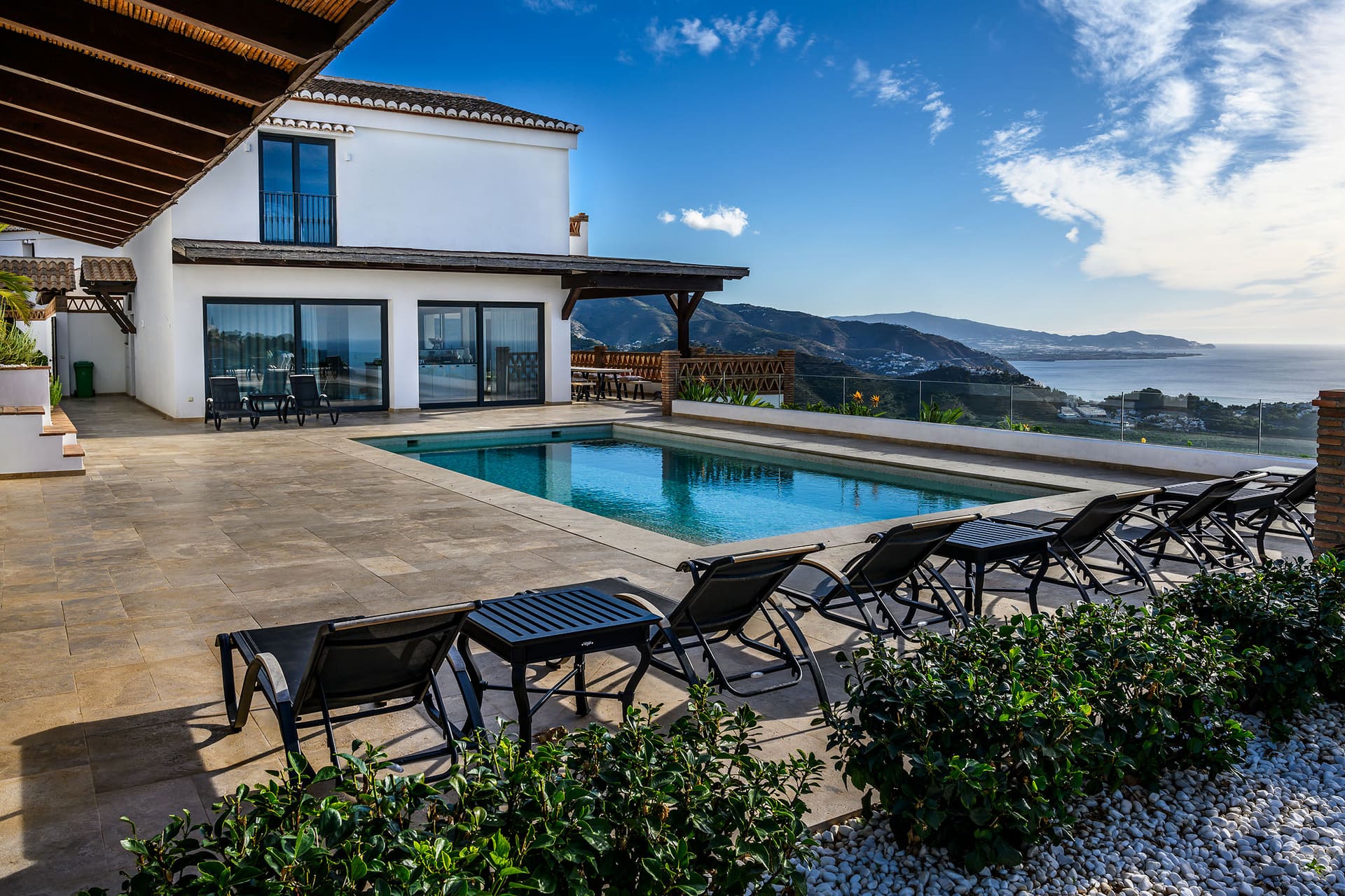 Villa Naranja's pool and terrace, looking toward the Mediterranean.